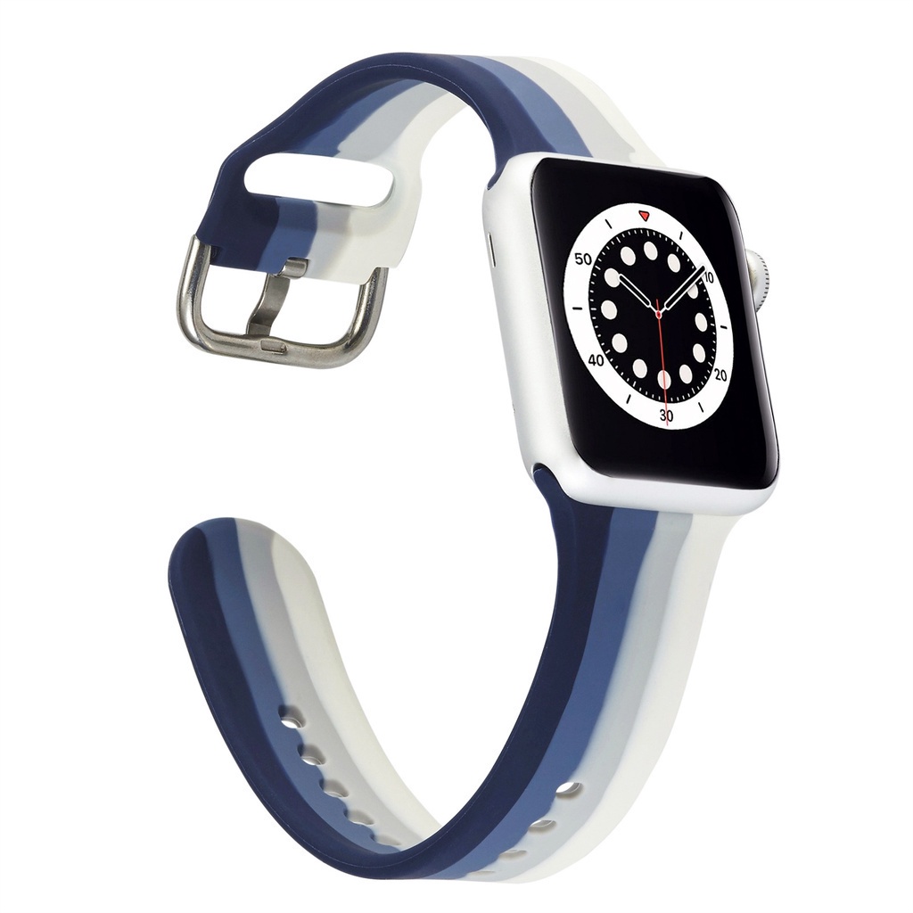 Dây đeo silicon màu cầu vồng thích hợp cho 45mm / 40mm / 42mm / 38mm /41mm / 44mm Apple Watch
