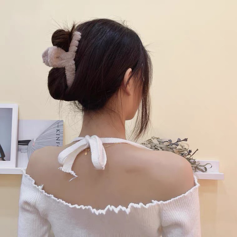 Kẹp tóc phủ lông nhung nhiều màu phong cách Hàn Quốc thời trang thu đông xinh xắn dành cho nữ
