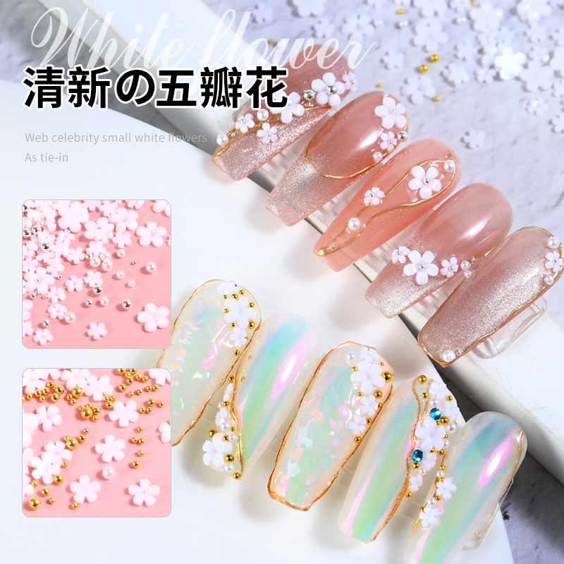 charm hoa nhí, hoa sứ mix bi hạt trai charm trang trí móng nail