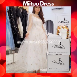 Váy trắng hoa nhí babydoll tay dài dạ hội đi chơi dự tiệc sinh nhật dài tay xòe bồng công chúa xinh dễ thương KL6 Miituu