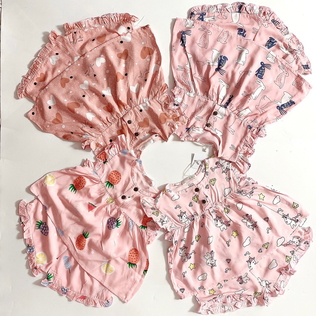 Bộ bé gái HONO ngắn tay chất vải lanh mát cho bé gái mặc nhà đi học size 6-10 tuổi