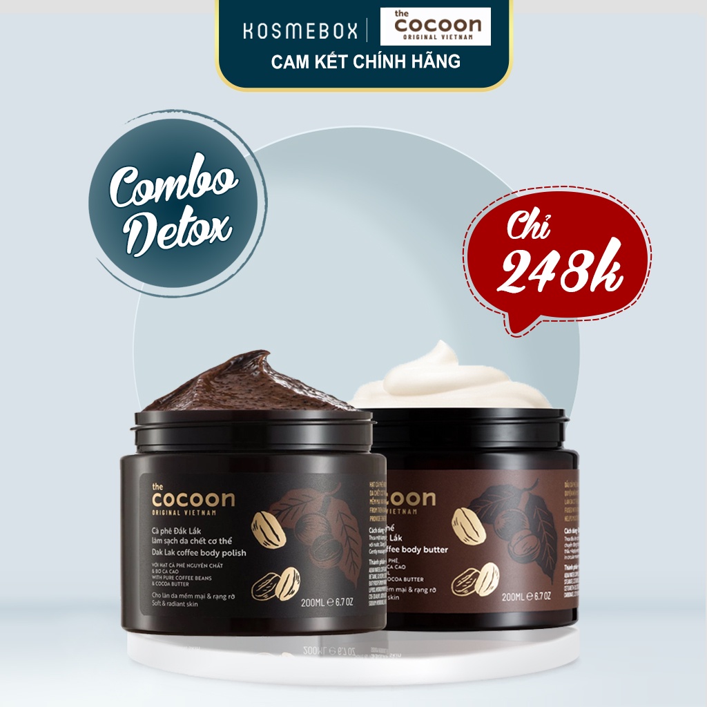 Combo Tẩy Da Chết Cà Phê Đắk Lắk Cocoon Dak Lak Coffee Body Polish 200ML +Bơ Dưỡng Thể Cà Phê Cocoon Dak Lak Coffee Body