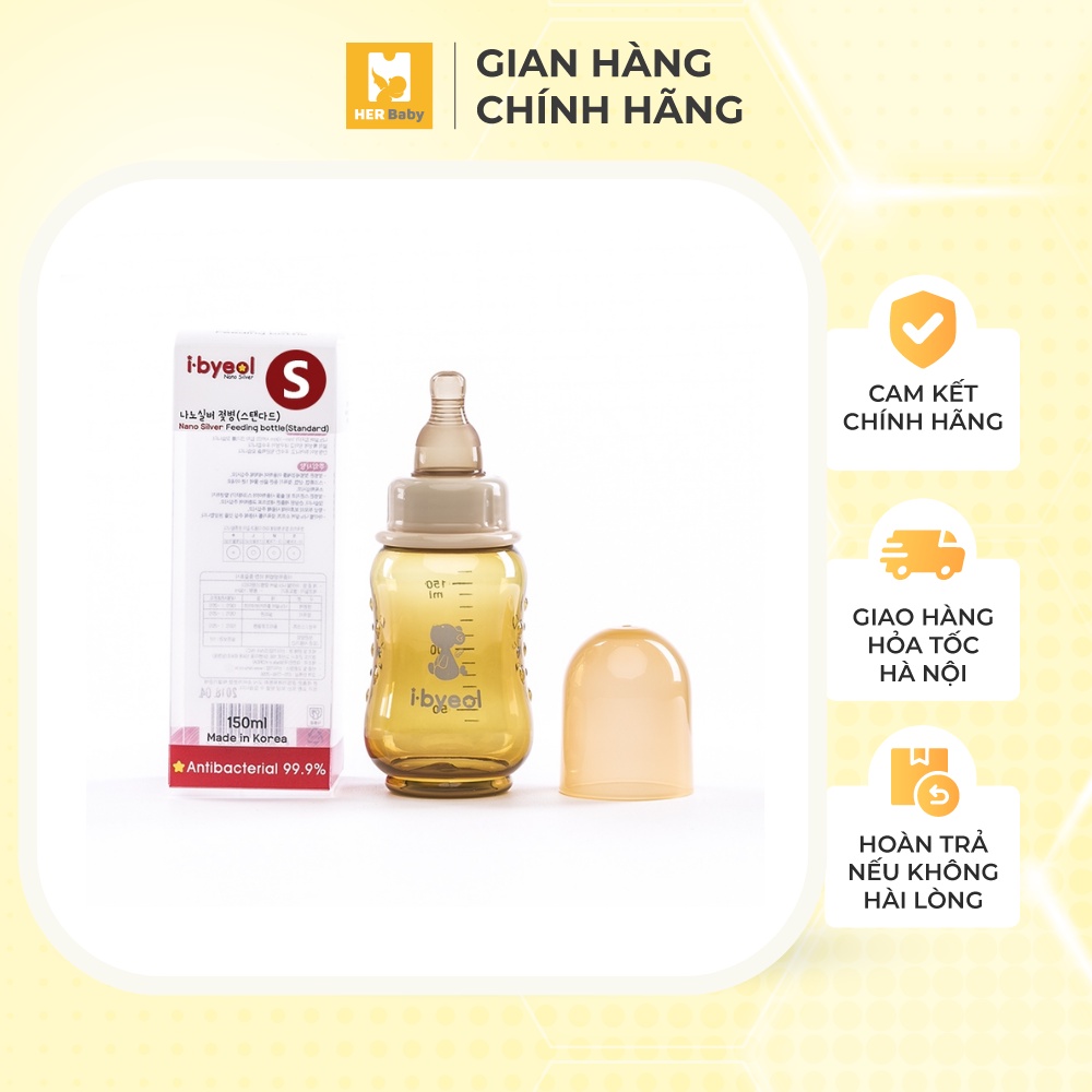 Bình sữa ibyeol cổ hẹp 150ml mềm mại, tạo cảm giác thoải mái và gần gũi cho bé Đủ size - Herbaby