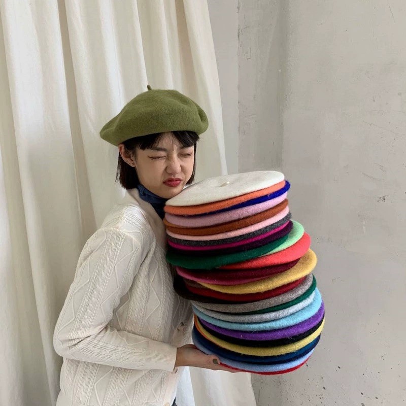 Mũ Beret Len Màu Sắc Đơn Giản Thanh Lịch Dành Cho Nữ