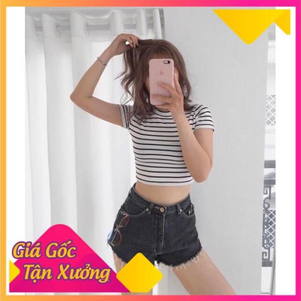 Áo Croptop Sọc Trắng Đen Lỡ Tay Ôm Eo Cực Xinh xắn Cho Nàng | Áo Croptop Sọc Trắng Đen CT38|