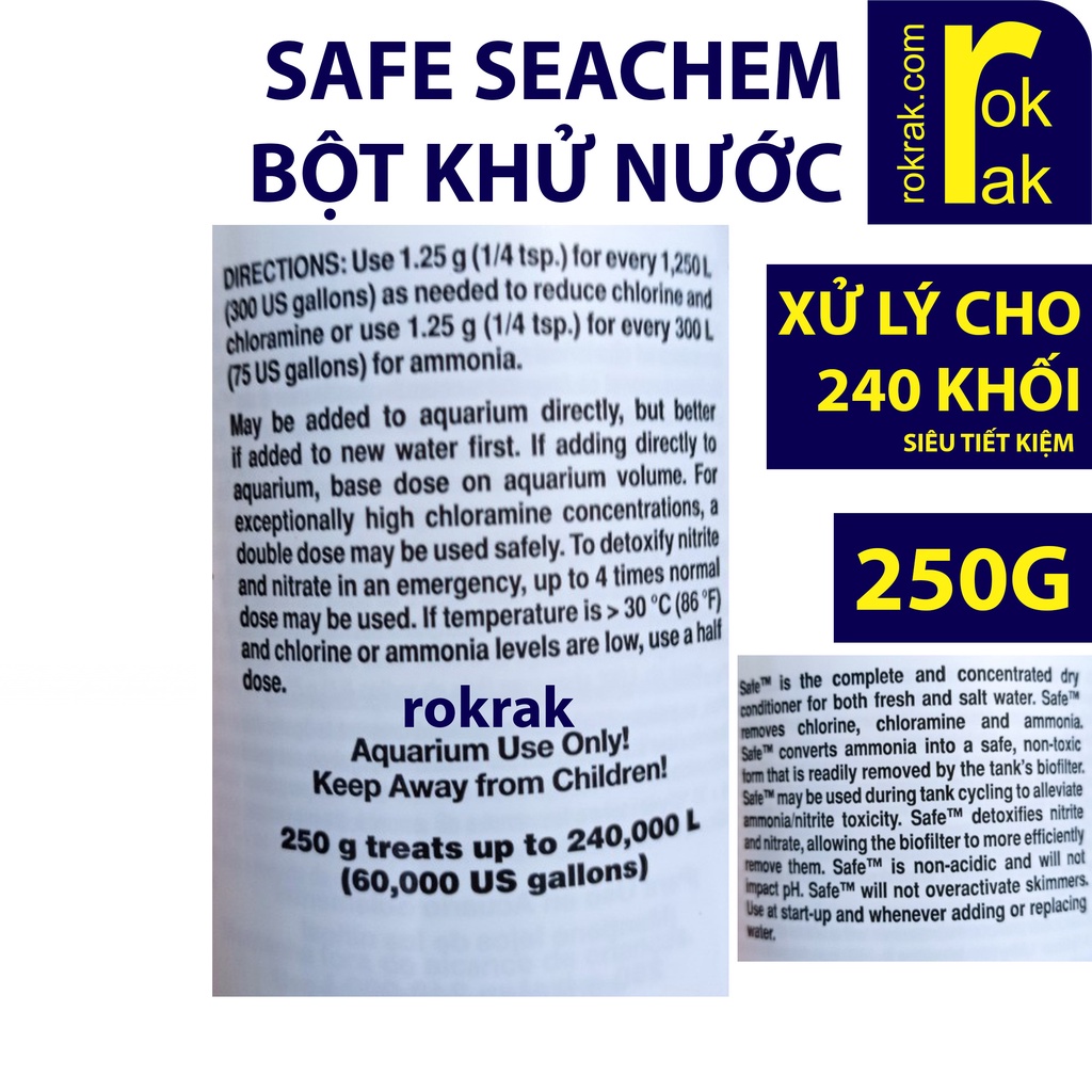 Xử Lý Nước Seachem Safe Nuôi cá tép An toàn - Hủ 250 gram NGUYÊN TEM