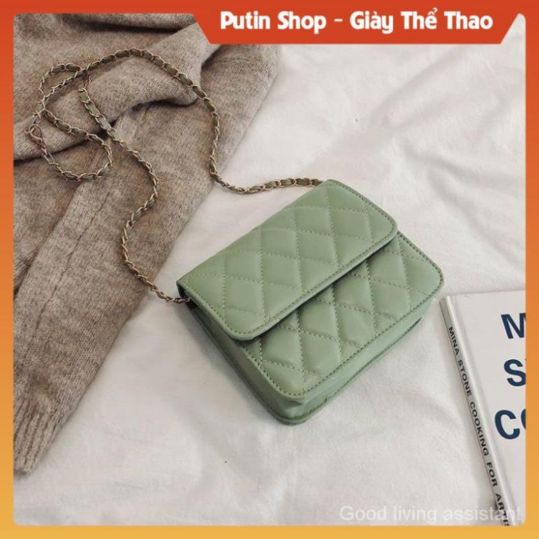 Túi xách đeo chéo phối dây xích phong cách Hàn quốc, Túi xách khoác vai caro các màu trắng kem đen xịn sò