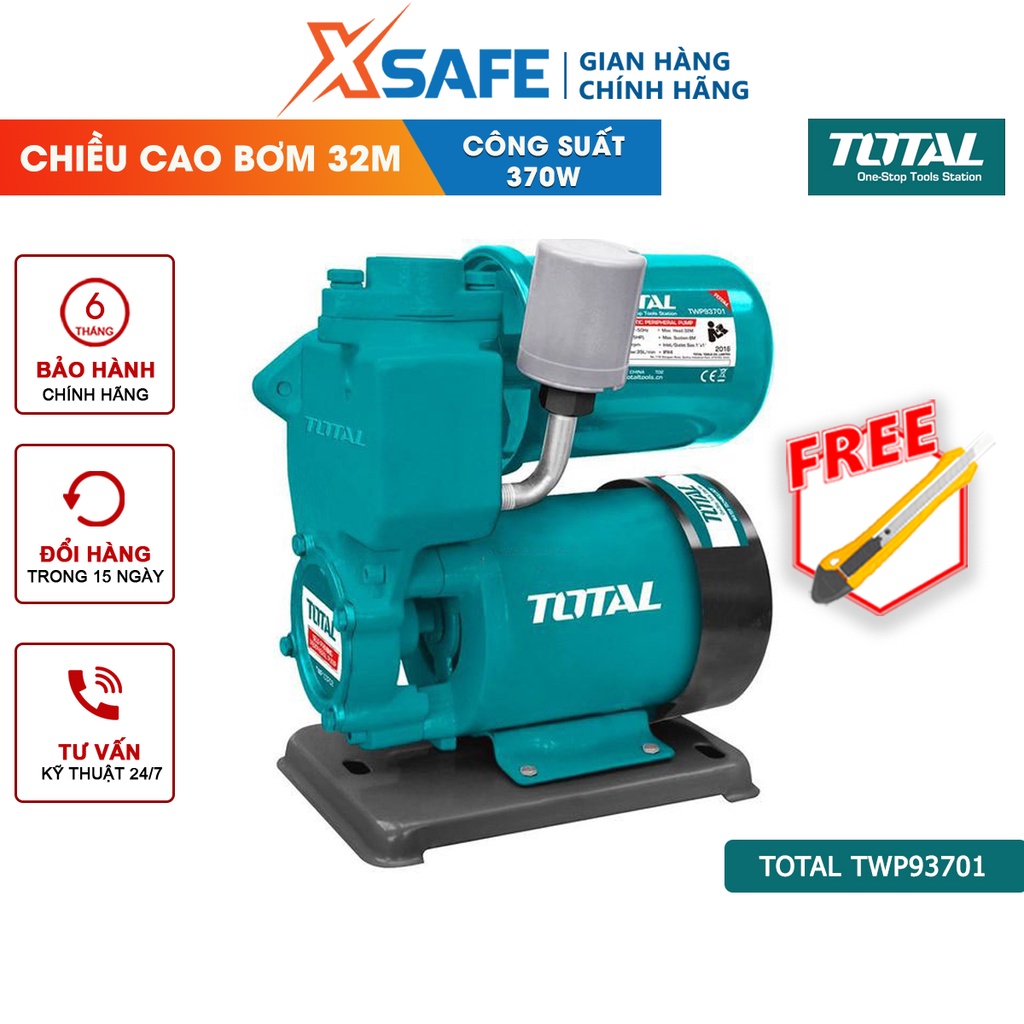 Máy bơm nước TOTAL TWP93701 công suất 370W(0.5HP), bơm cao tối đa 32m, hút sâu tối đa 8m, mô tơ dây đồng