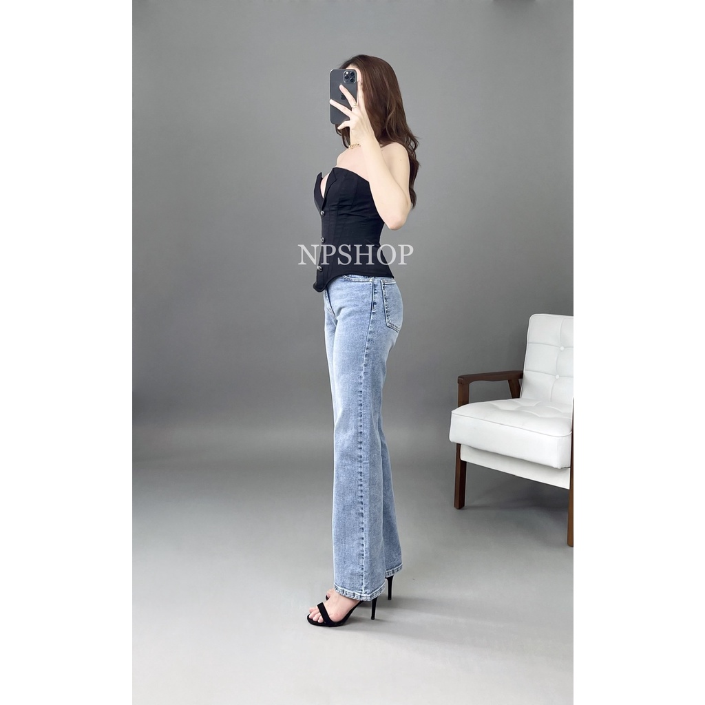 Quần jean nữ ống suông, quần jean ống đứng lưng cao dáng trơn dài NPQ046