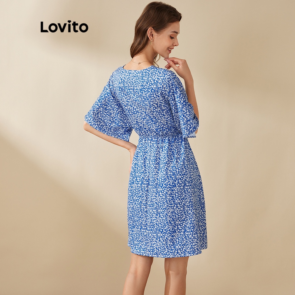 Lovito Đầm Kimono Tay Loe Cổ Chữ V Hoạ Tiết Hoa Cho Nữ L20D1257