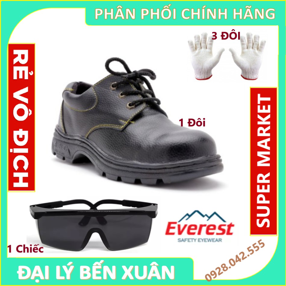 Combo Giày bảo hộ ABC + Kính Everest đen + Găng tay 3 đôi bảo hộ lao động