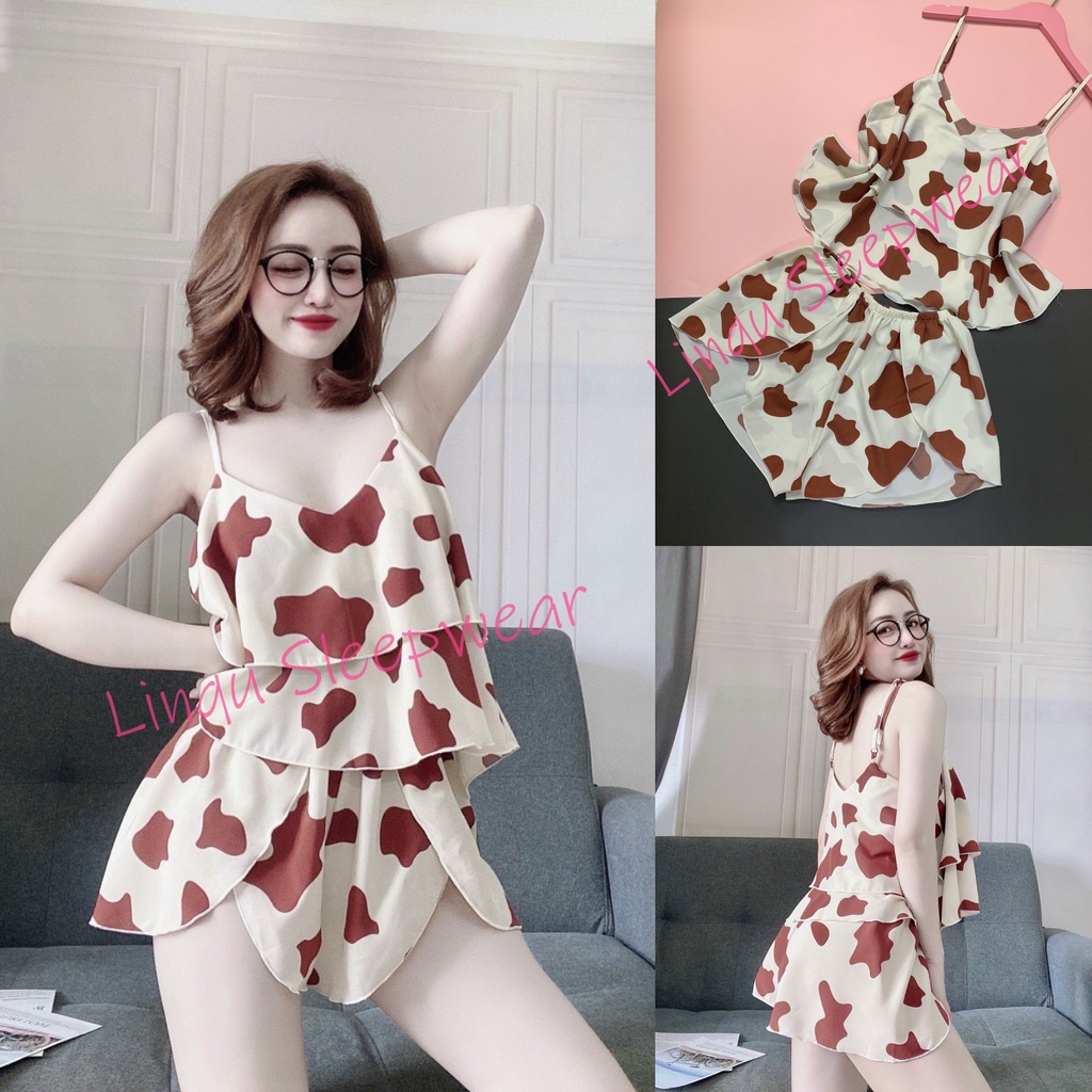 Đồ Ngủ Sexy, Bộ Ngủ Bò Sữa Vải Mềm Mại Xinh Xắn Freesize - Linqu Sleepwear