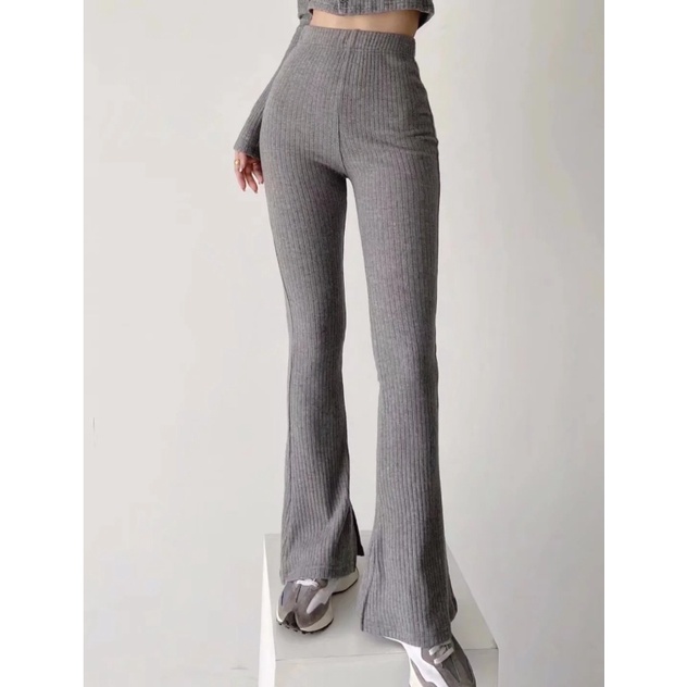 Chân Siêu Dài Hot Girl Quần Dài Gợi Cảm Quần Micro-Flared Thiết Kế Quần Slit loe Ôm Hơn Nhìn Kaki Quần Thường Ngày Quần Dệt Kim Quần Dài Tầng Drape Sàn-