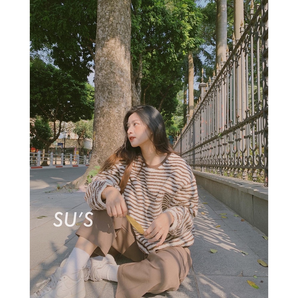 [Mã 2611THTRANG100K hoàn 10% xu đơn 99K] Áo nỉ bông cổ tròn kẻ ngang form rộng A2109 SUSTORE