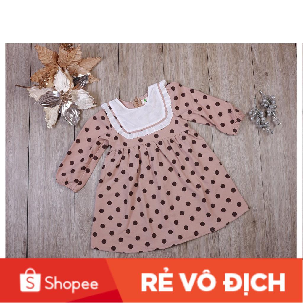 Váy nhung chấm bi tay lỡ  bé gái size 1-7, cho bạn từ 10-23kg. Chất nhung ép siêu đẹp, dáng váy dễ mặc