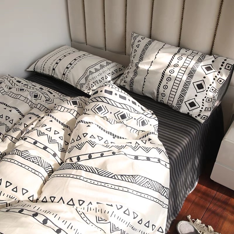 Shinbedding_Set Bộ Vỏ Cotton Living Thổ Cẩm Trắng Vintage Chất Liệu Mềm Mát