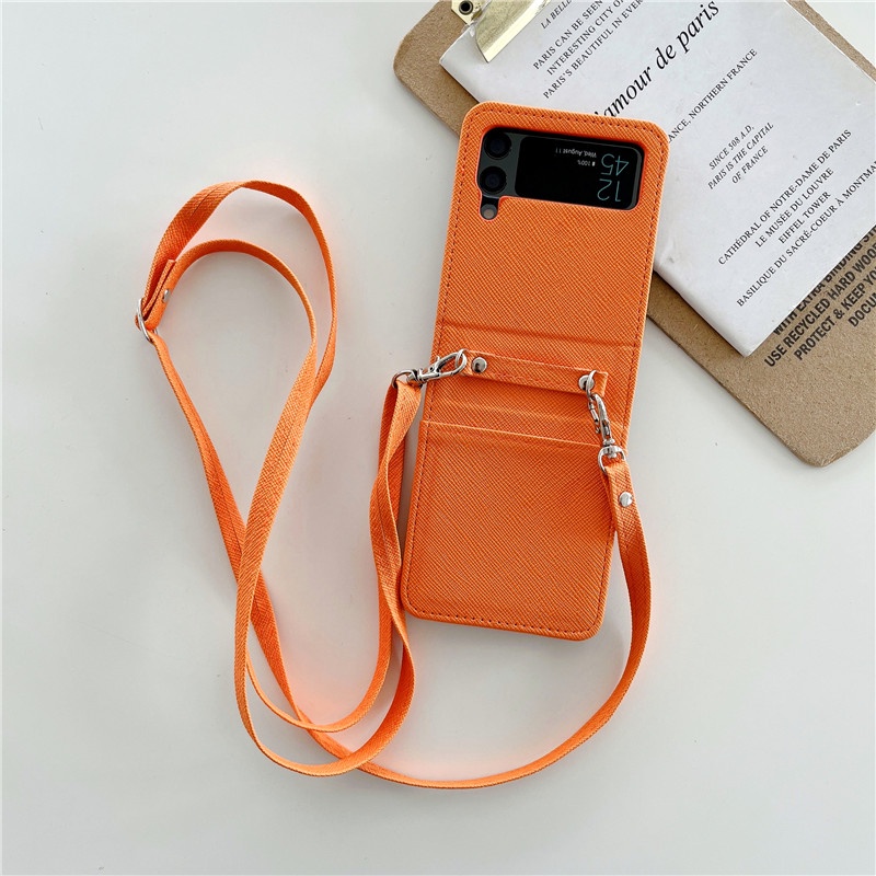 Ốp Điện Thoại Da PU Chống Sốc Dạng Ví Có Ngăn Đựng Thẻ Kèm Dây Đeo Chéo Cho Samsung Galaxy Z Flip 3 5G Flip3 Zlip3 Samsung Z Flip3 Z3