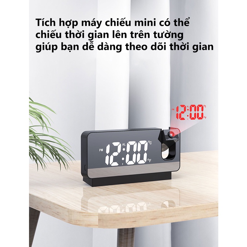 Đồng hồ để bàn led báo thức, hiển thị thời gian, nhiệt độ, hẹn giờ tích hợp máy chiếu mini