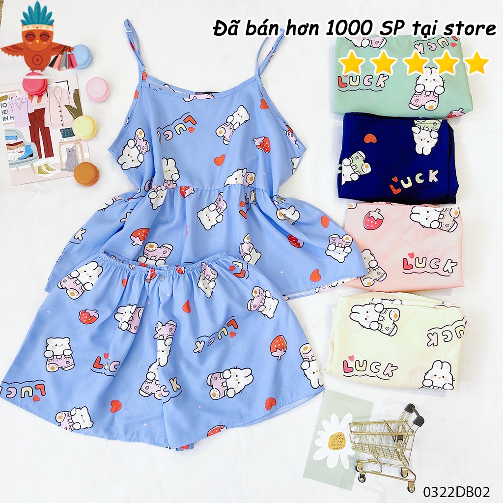 Đồ bộ 2 dây ngắn mặc nhà hoạ tiết đáng yêu THOCA HOUSE freesize, mát mẻ, phù hợp mùa hè