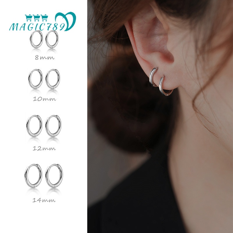 Khuyên Tai Dạng Vòng Tròn Nhỏ Bằng Bạc s925 8/10/14mm Thời Trang Đơn Giản Cho Nữ