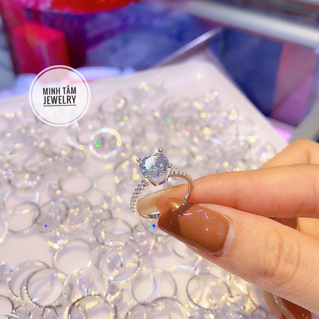 Nhẫn nữ bạc ta ổ đá chủ 7 ly, Nhẫn bạc ta nạm đá ổ đá cao 7 ly- Minh Tâm Jewelry