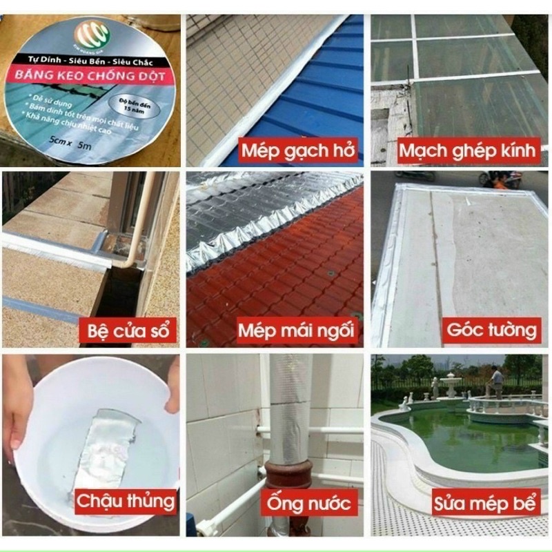 Băng keo chống thấm mái tôn,tường,dán ong nước,dai 5m,rộng 10cm,tongkhominhngyen