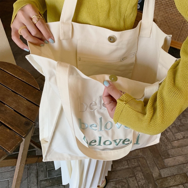 Túi vải Màu Trơn In Chữ Cho Nữ