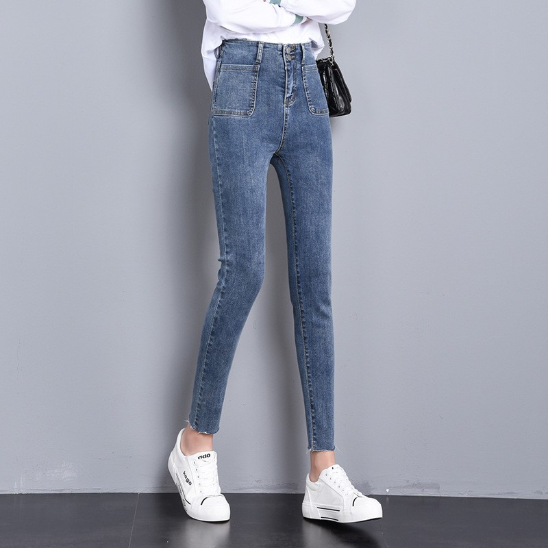 Quần Jean Nữ Lưng Cao Túi Trước 2 cúc + 2 Túi bầu ( ĐEN - XANH - XÁM ) chất jean giãn tốt loại 1 PLL-346