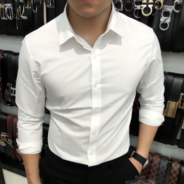 Áo sơ mi nam body hàn quốc trắng đẹp áo sơ mi nam hàn quốc màu trắng | BigBuy360 - bigbuy360.vn