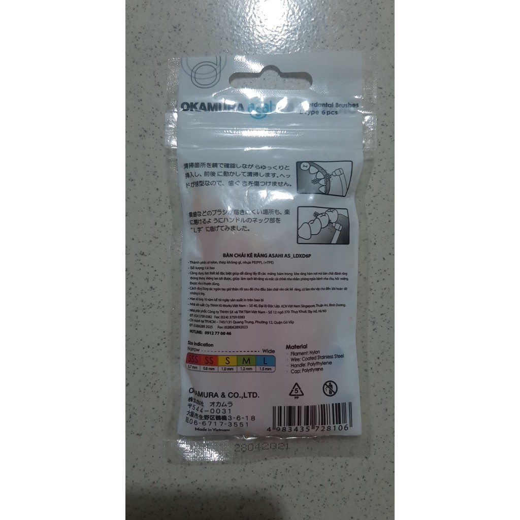 Okamura combo 10 bịch Bàn chải kẽ răng Asahi dạng chữ L (Bịch 6 cây).