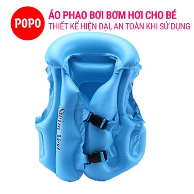 Áo phao tập bơi bơm hơi cho bé có khóa bấm điều chỉnh LIFE3, chất liệu an toàn dày dặn cao cấp POPO