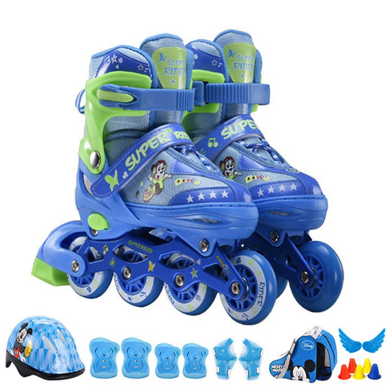 Giày patin trẻ em cao cấp bánh xe PU êm mượt full 8 bánh đèn led -Tặng balo đựng giày, đồ bảo hộ 7 món và phụ kiện chơi