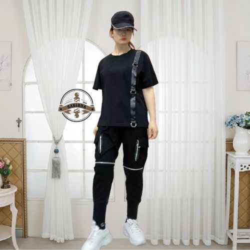 Áo cộc nữ phủ quần chất cotton đính dây GAHIKHA