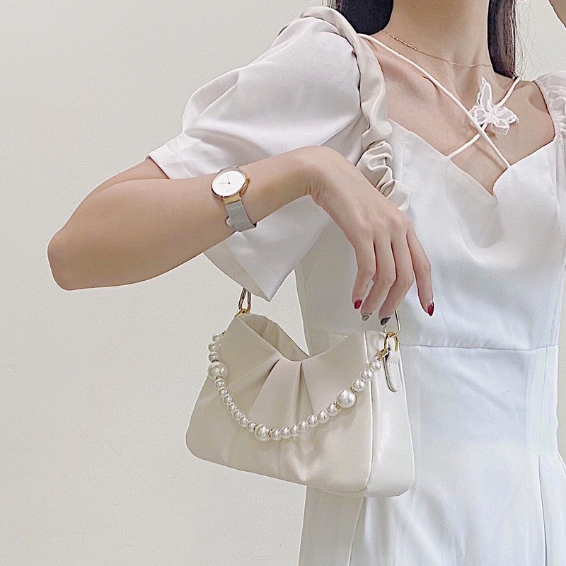 Túi kẹp nách nhún đeo được 2 kiểu tặng kèm dây ngọc/dây ruy băng S118
