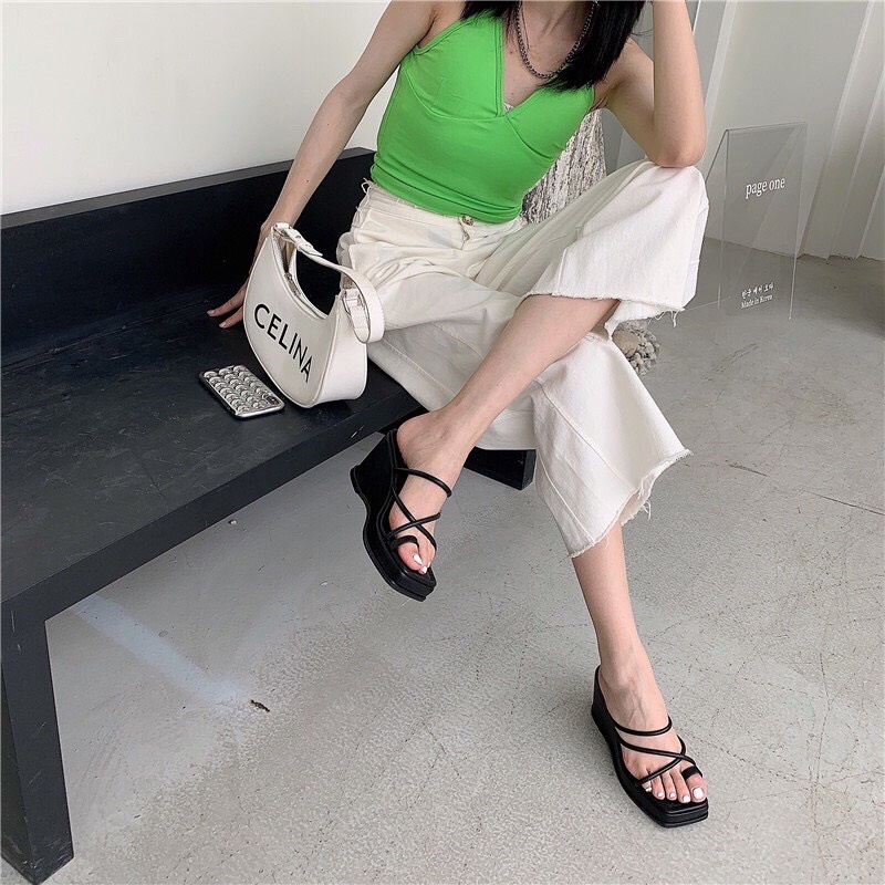 Giày dép nữ đế xuồng cao 8cm HALEY STORE quai ngang mảnh xỏ ngón nhẹ mềm êm chân rẻ vền đẹp đi chơi du lịch