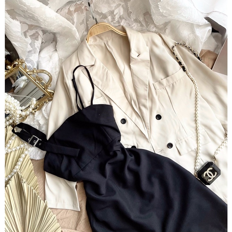 SET ĐẦM KIỂU HAI DÂY XẺ ĐÙI + ÁO KHOÁC VEST XỊN [kèm ảnh thật] | BigBuy360 - bigbuy360.vn