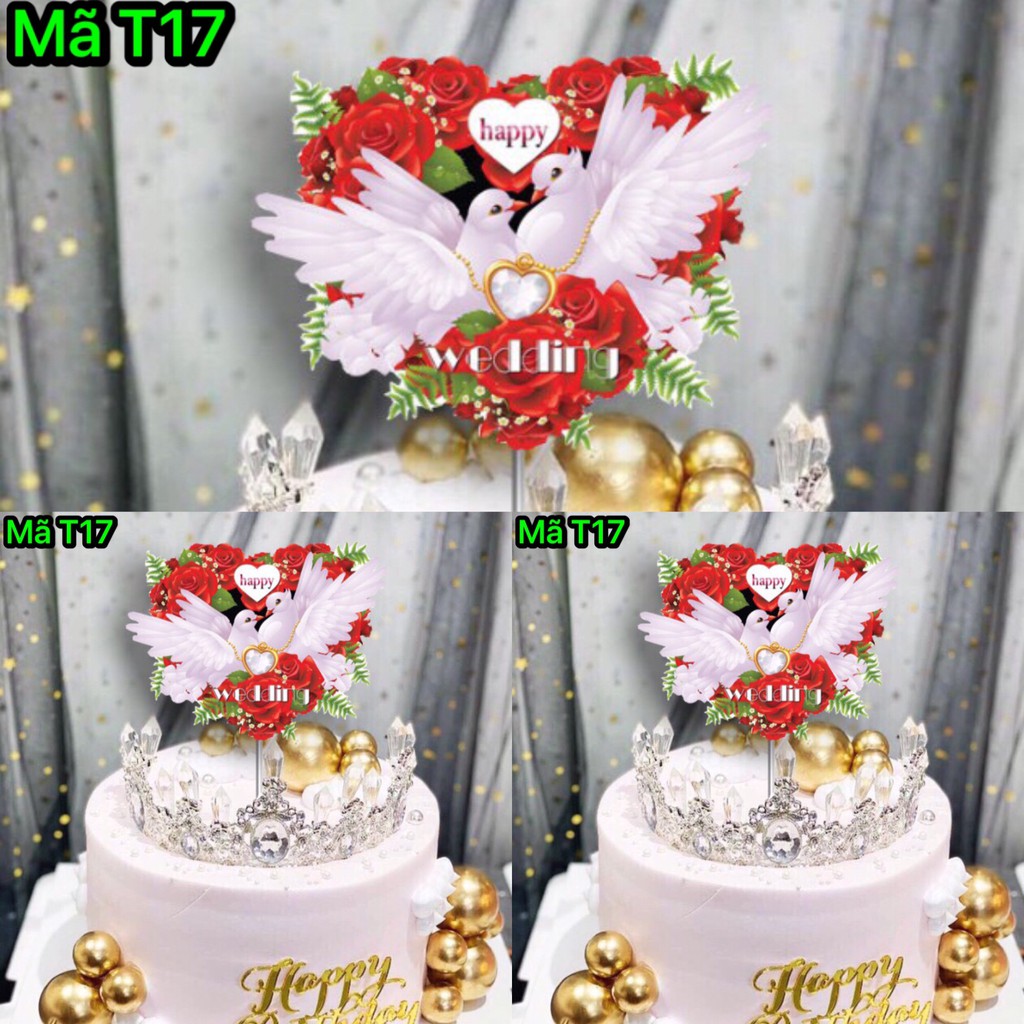 Phụ kiện sinh nhật - SET 10 THẺ CẮM GIẤY HAPPY WEDDING mẫu T17