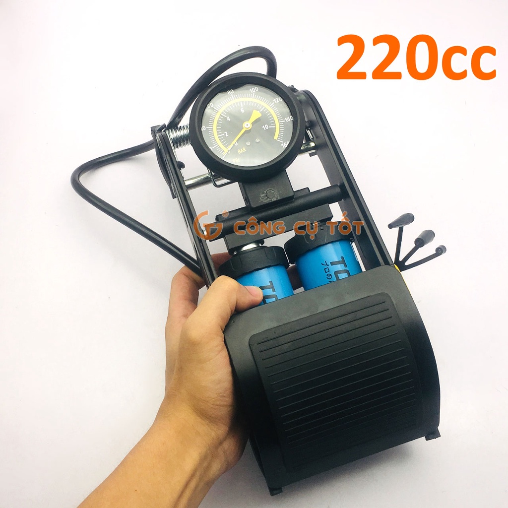 Bơm xe đạp chân 2 ống pitong xanh 220cc 160psi