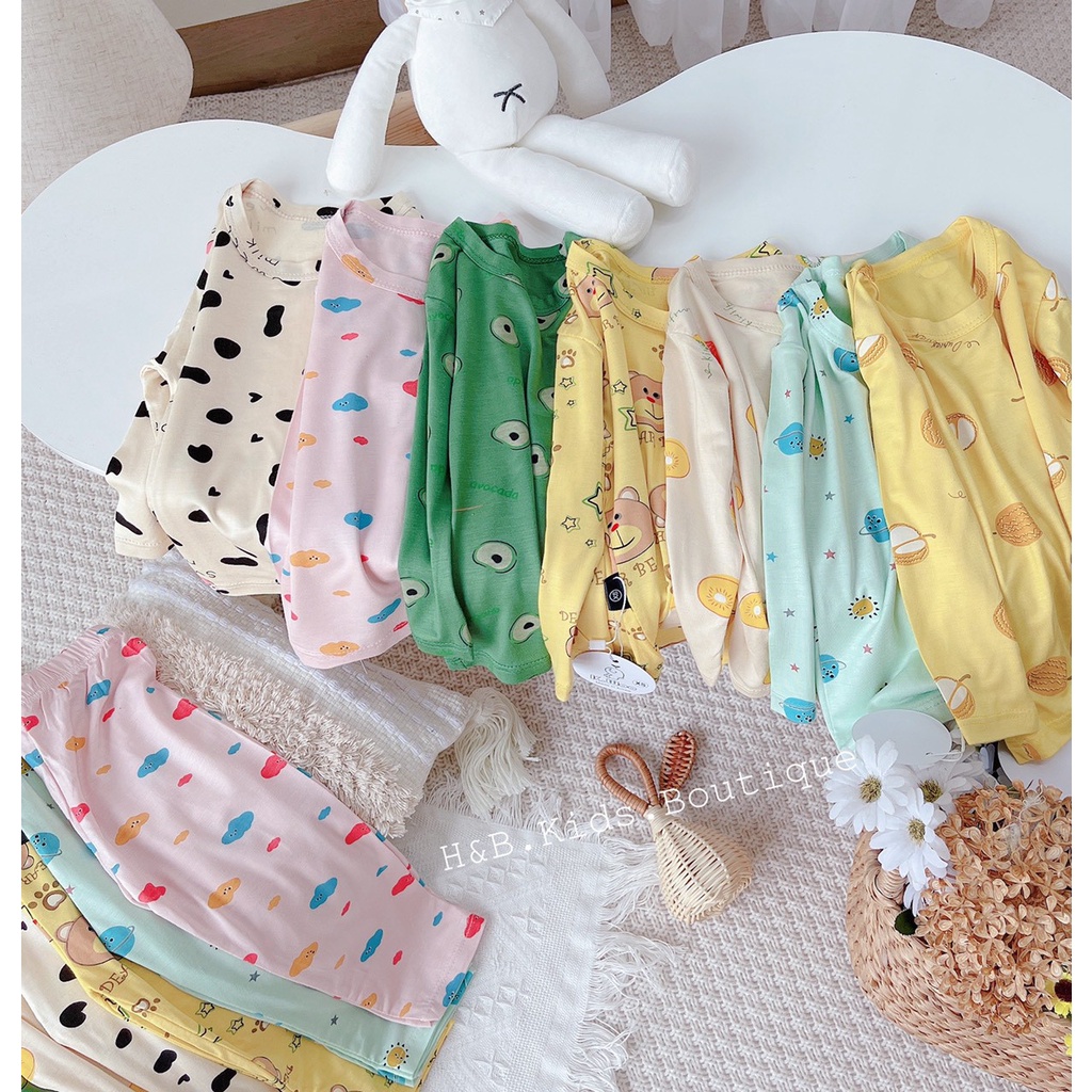 Bộ thun lạnh dài tay mềm mại in hình dễ thương cho bé trai và gái