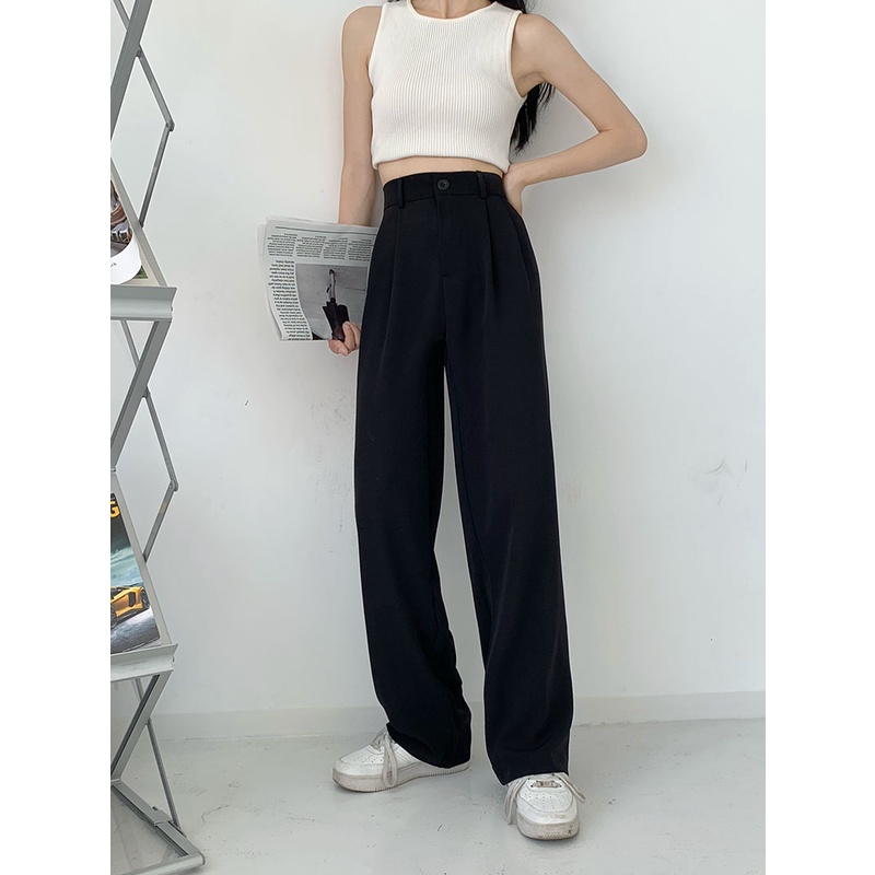 QKOOLE  Quần Dài Nữ Lưng Cao Ống Đứng Thời Trang Hàn Quốc