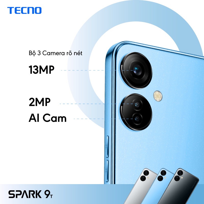 Điện thoại Tecno Spark 9T 4GB/64GB - Camera selfie 32MP | Khóa vân tay| 6.6" 90Hz