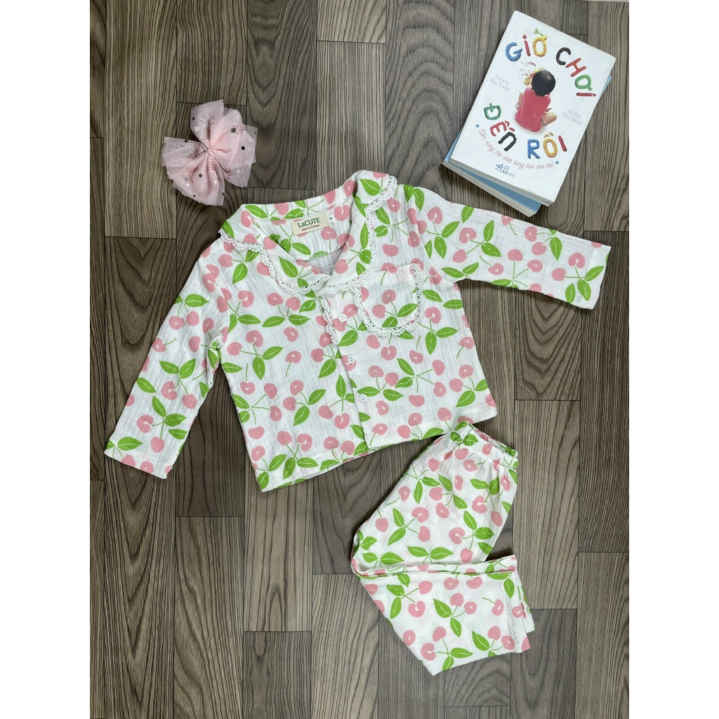 Bộ pijama dài tay chất muslin cho bé gái từ 1-5 tuổi