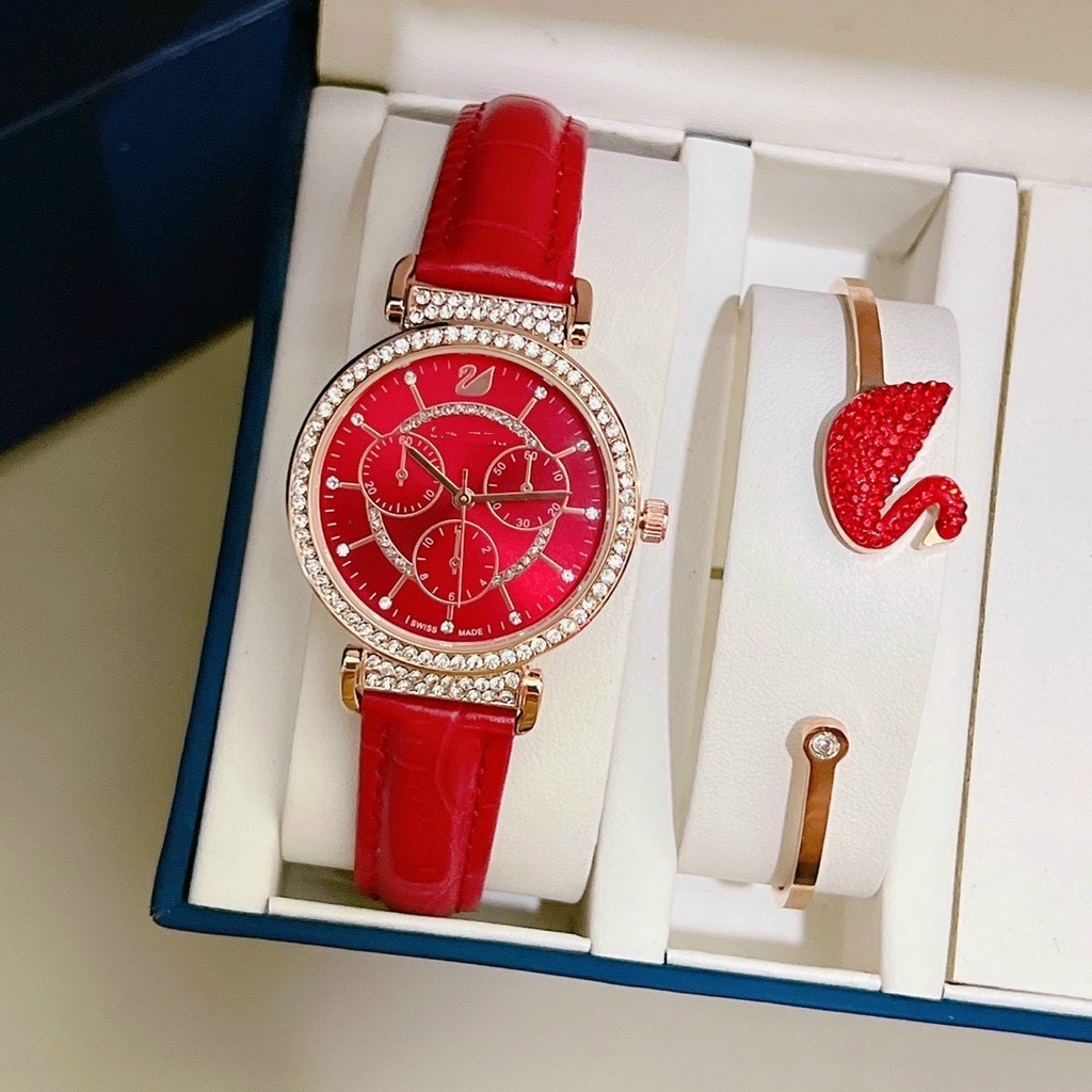Đồng hồ nữ SW54854 Set vịt bầu thiên nga Gồm đòng hò da swarovski Tibihome