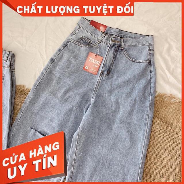 Quần jeans ống rộng cắt gối- hình thật mẫu mặc