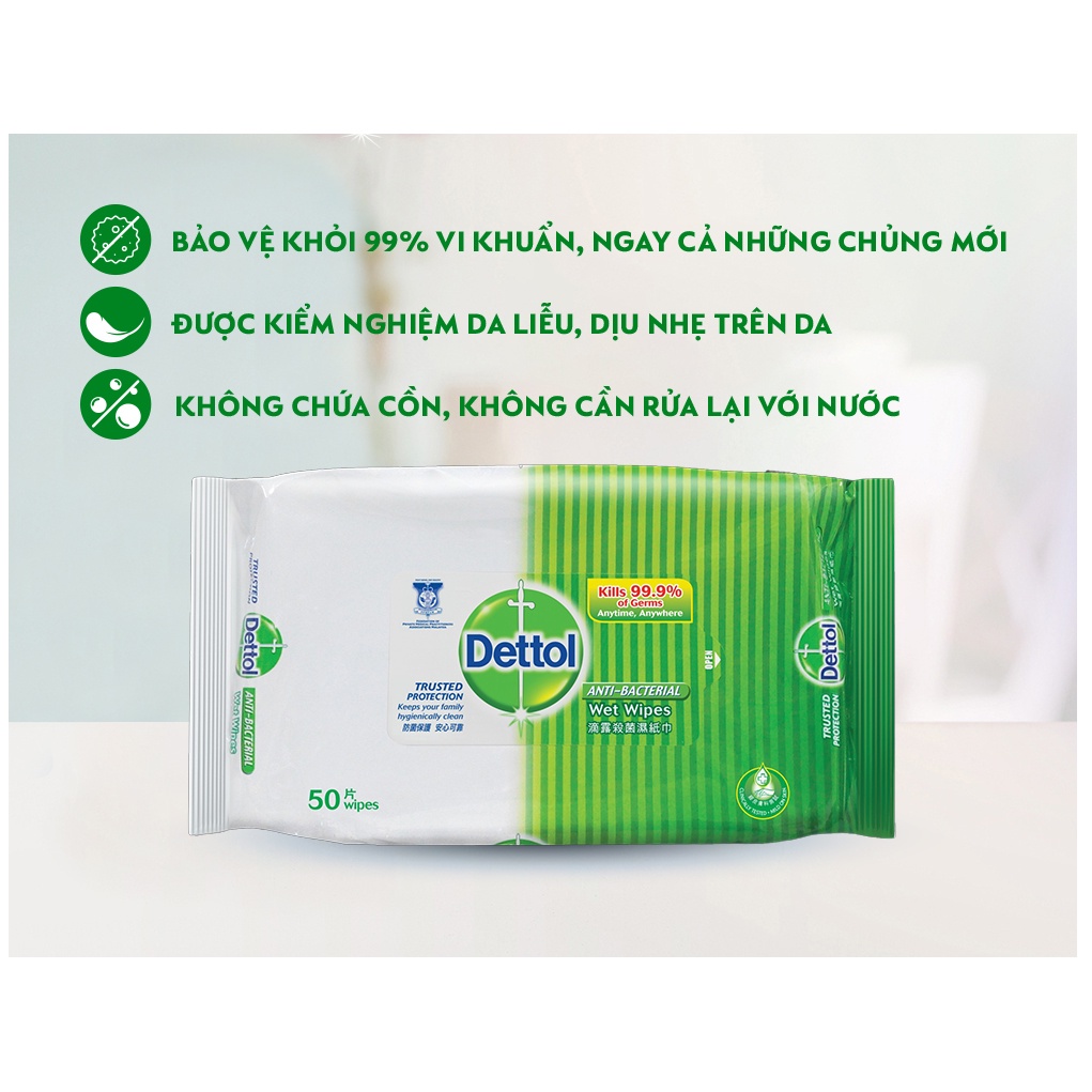 Dettol Khăn Ướt Kháng Khuẩn 50 tờ