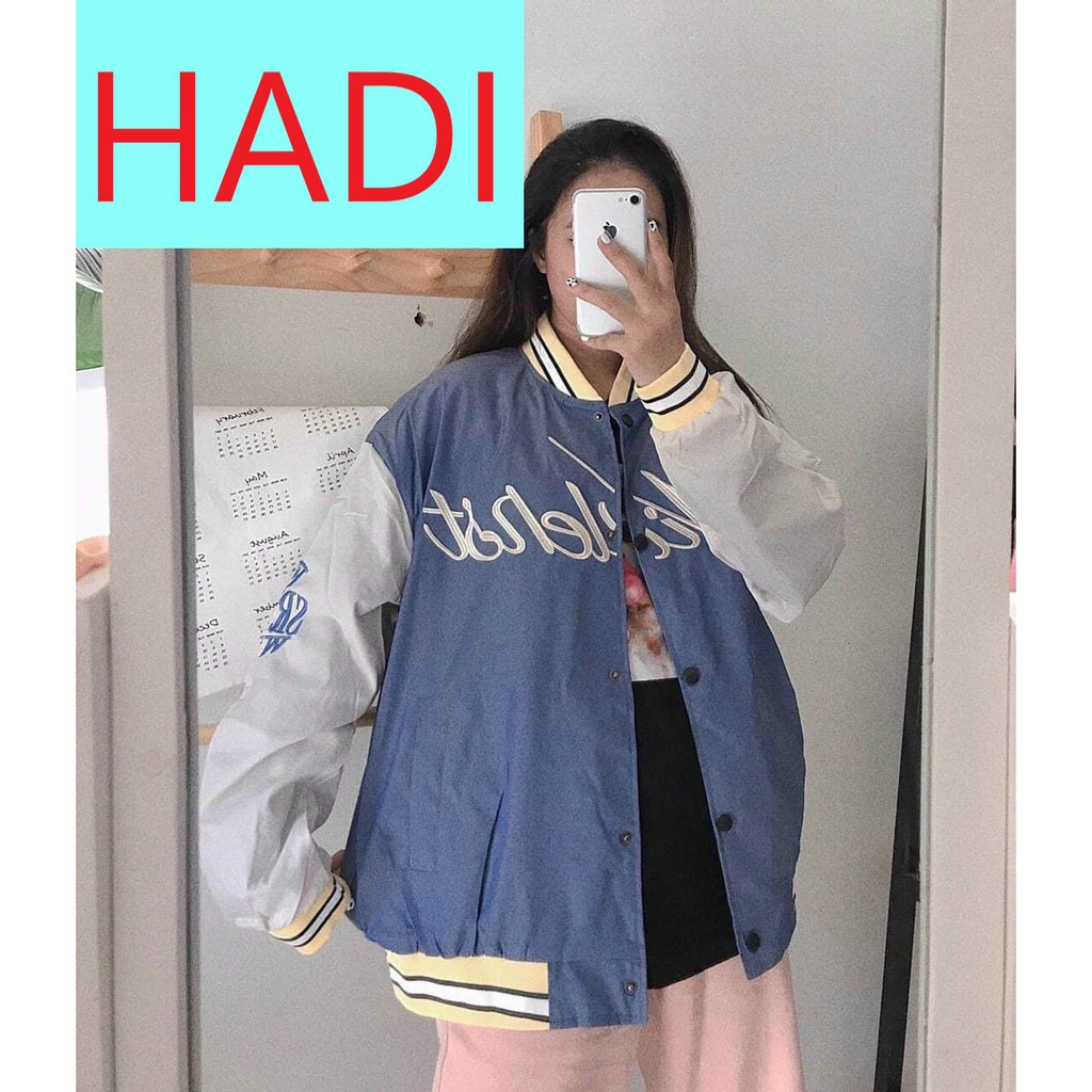 ÁO KHOÁC DÙ NAM NỮ UNISEX KIỂU BOMBER THÊU CHỮ NGANG NGỰC CÚC BẤM MÀU HỒNG, XANH, ĐEN CAO CẤP HADI ĐỦ SIZE M ,L, XL HOT