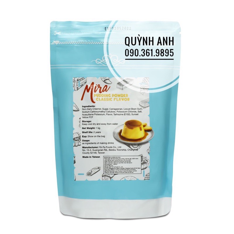 Bột Pudding vị trứng/ khoai môn/ sô cô la/ dưa lưới/ dâu Đài Loan hiệu Mira 1kg