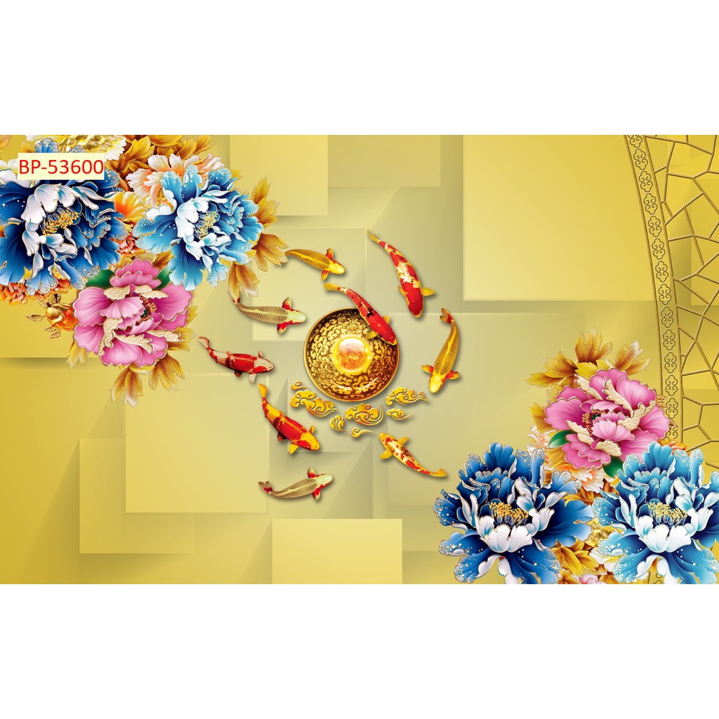 Tranh Cá Chép và Hồ Sen dán tường 3D được ưa chuộng nhất hiện nay