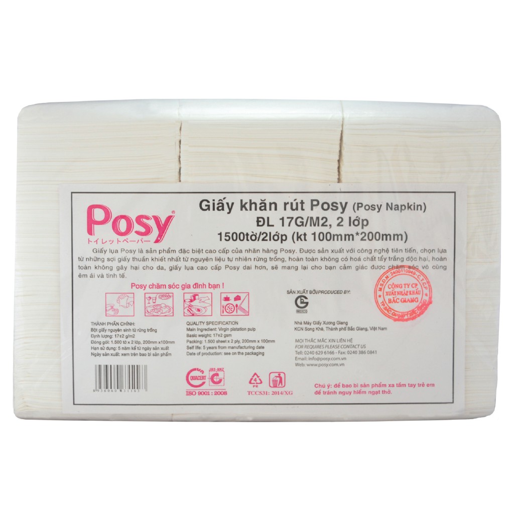 Khăn giấy ăn Posy 1500 tờ 2 lớp ( dạng rút)(1000g)