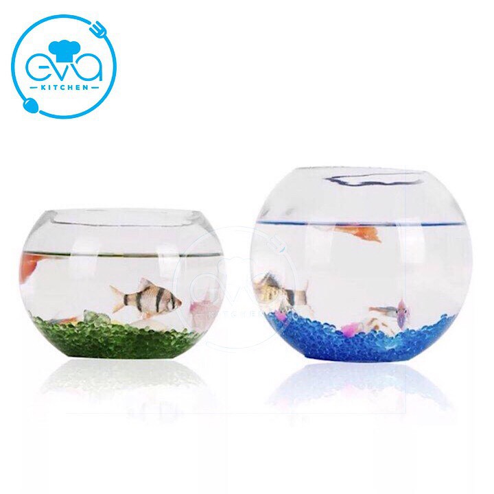 Hồ Cá Thuỷ Tinh Tròn Bầu 14 x 12 Cm T01 Tặng Kèm Sỏi Và Rong Trang Trí